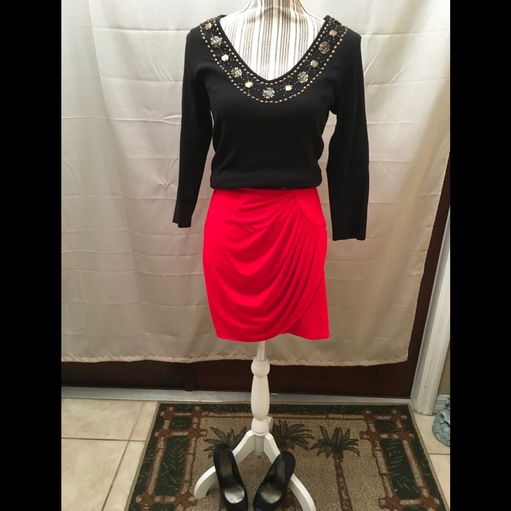 Cache Pleated Mini Red Ruched Skirt size XSP - Picture 3 of 10